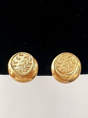 Vintage D'Orlan Gold Tone Textured Round Clip-On Earrings